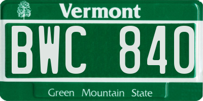 VT license plate BWC840