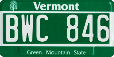VT license plate BWC846