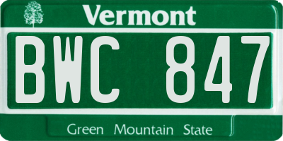 VT license plate BWC847