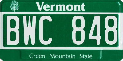 VT license plate BWC848