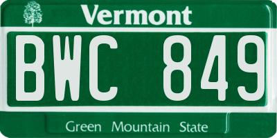 VT license plate BWC849