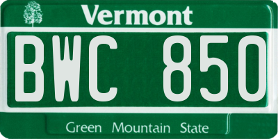 VT license plate BWC850
