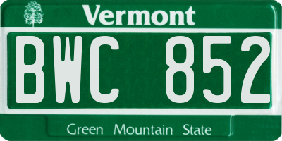VT license plate BWC852