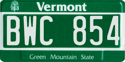 VT license plate BWC854