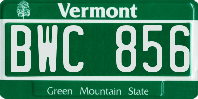 VT license plate BWC856