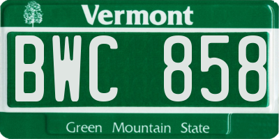 VT license plate BWC858