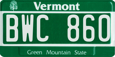 VT license plate BWC860