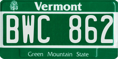 VT license plate BWC862