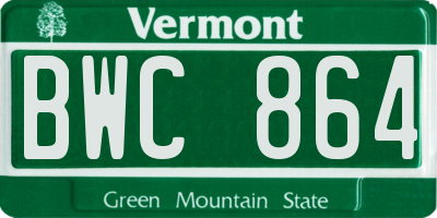VT license plate BWC864