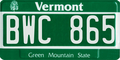 VT license plate BWC865