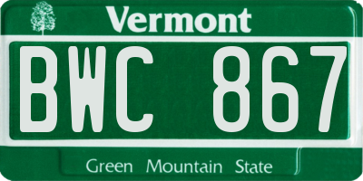 VT license plate BWC867