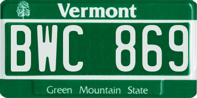 VT license plate BWC869
