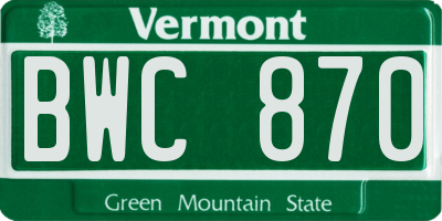 VT license plate BWC870