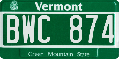 VT license plate BWC874
