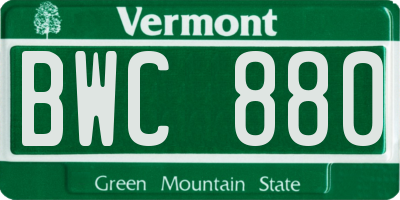 VT license plate BWC880