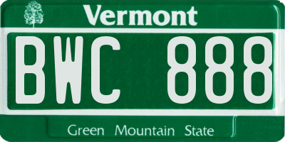 VT license plate BWC888