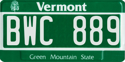 VT license plate BWC889