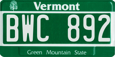 VT license plate BWC892