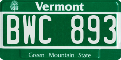 VT license plate BWC893