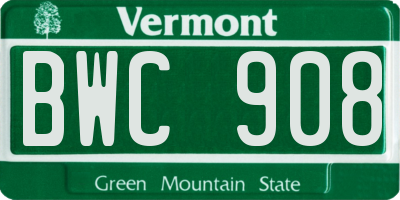 VT license plate BWC908