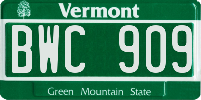 VT license plate BWC909