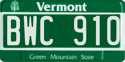 VT license plate BWC910