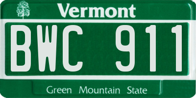 VT license plate BWC911