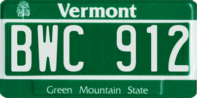 VT license plate BWC912