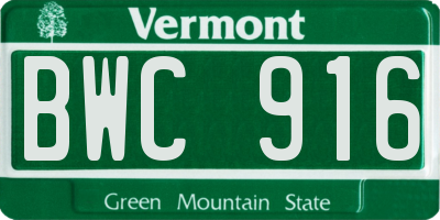 VT license plate BWC916