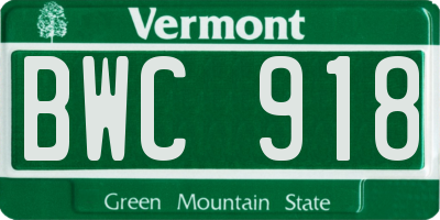VT license plate BWC918