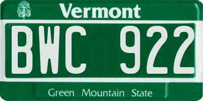 VT license plate BWC922