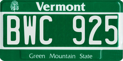 VT license plate BWC925