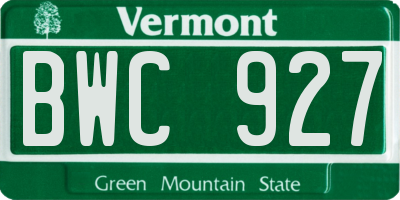 VT license plate BWC927
