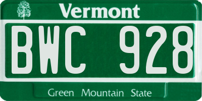VT license plate BWC928