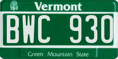VT license plate BWC930