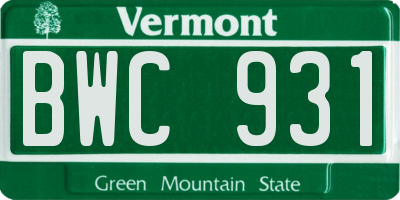 VT license plate BWC931