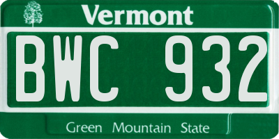 VT license plate BWC932