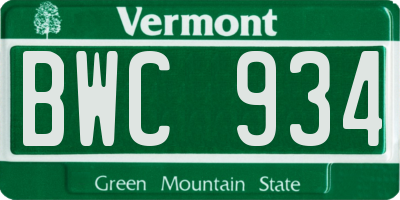 VT license plate BWC934