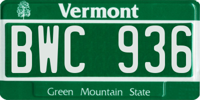 VT license plate BWC936