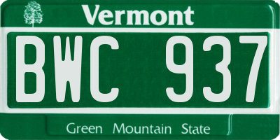 VT license plate BWC937