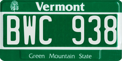 VT license plate BWC938