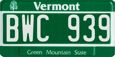 VT license plate BWC939