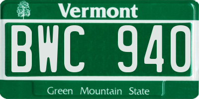 VT license plate BWC940