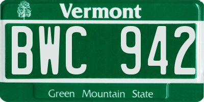 VT license plate BWC942