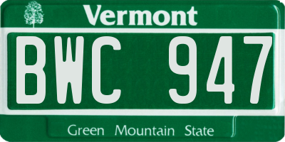 VT license plate BWC947