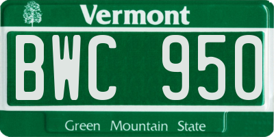 VT license plate BWC950