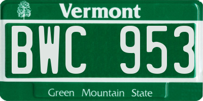 VT license plate BWC953