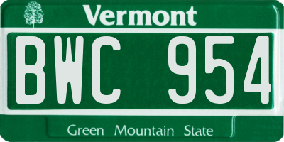 VT license plate BWC954