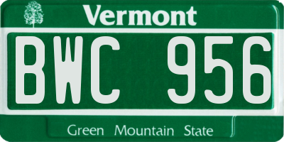 VT license plate BWC956