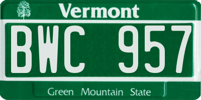 VT license plate BWC957